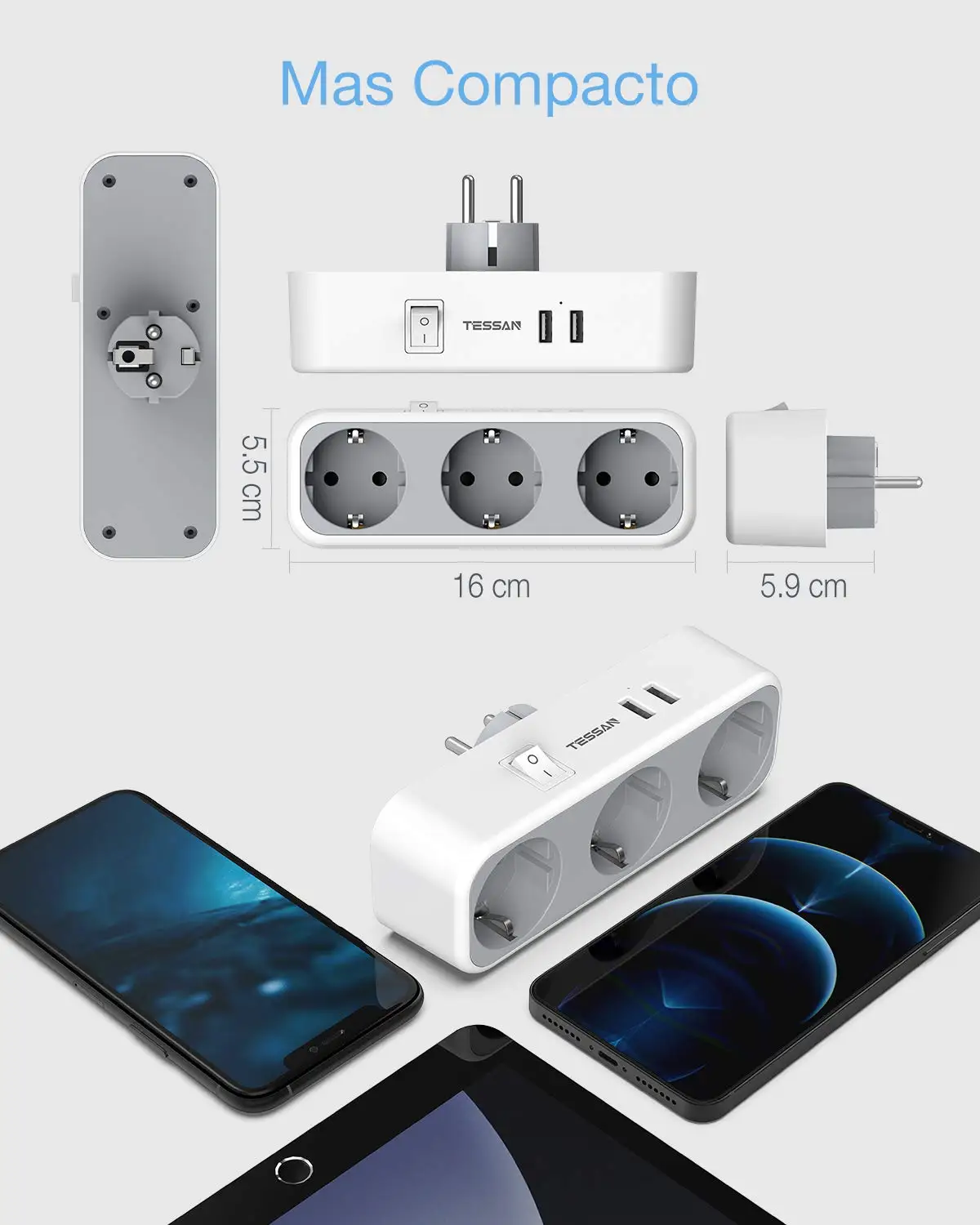 TESSAN-   Ʈ (ġ ), AC ܼƮ 3   USB  Ʈ 2 , Ȩ ǽ  EU ÷   