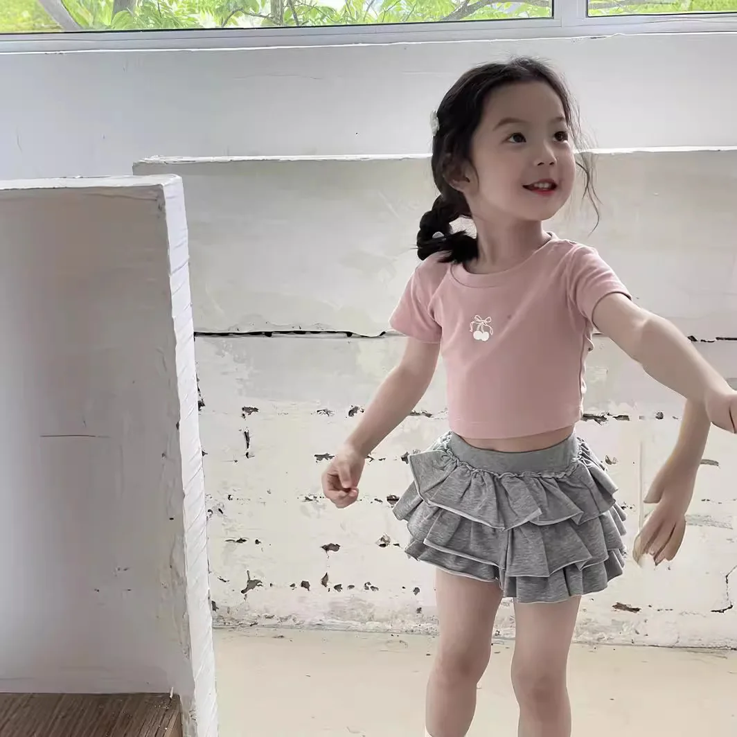 여아용 하프 스커트, 공주 여아, 한국 스타일, 발레 케이크, 짧은 아동용 A 라인 스커트, 단색 원피스, 여름