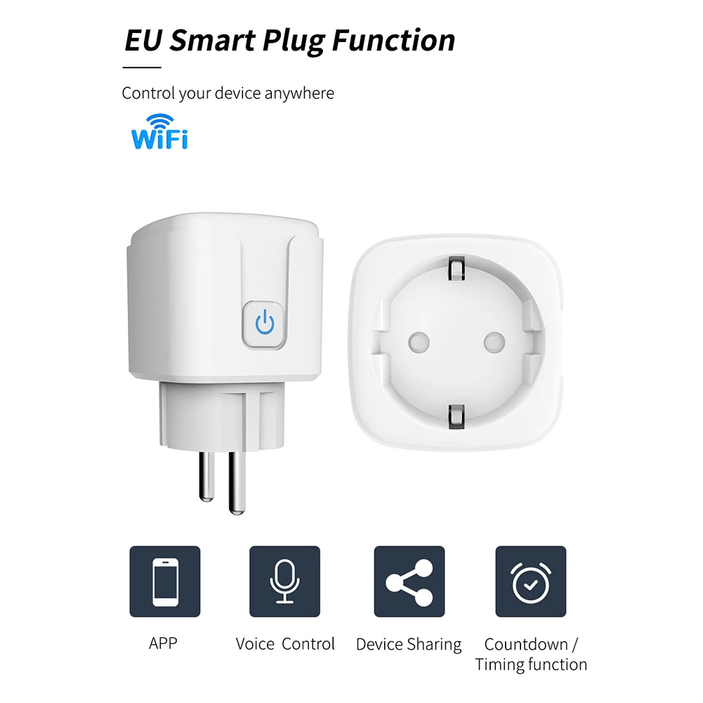 WiFi 연결 소켓 타이머 및 카운트다운 기능이 있는 지능형 소켓 전구 냉장고용 16A 어댑터 플러그