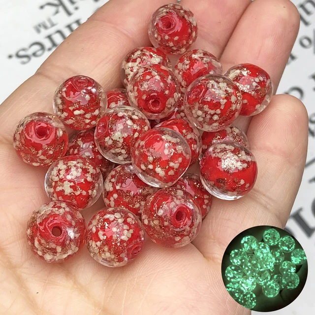 12mm Transparent Red Luminous Handmade Lampwork Glass Round Loose