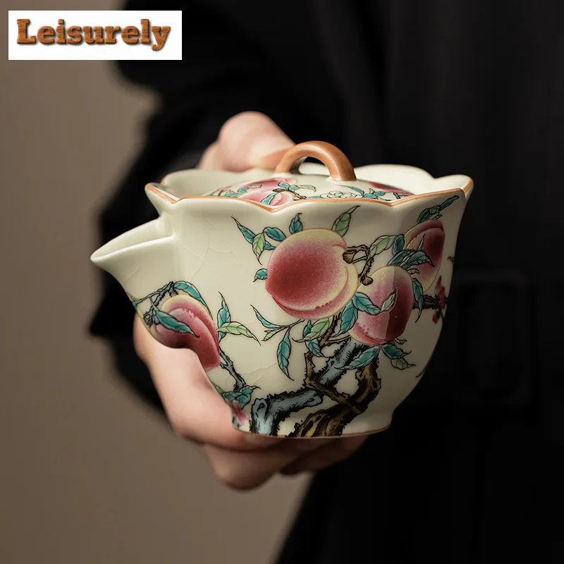 100ml Chinese Ru Kiln Porcelain Teapot Aesthetic Nine Peach Blossom Mouth Pot Tea Brewing Kettle Teaware Accessories Ornaments