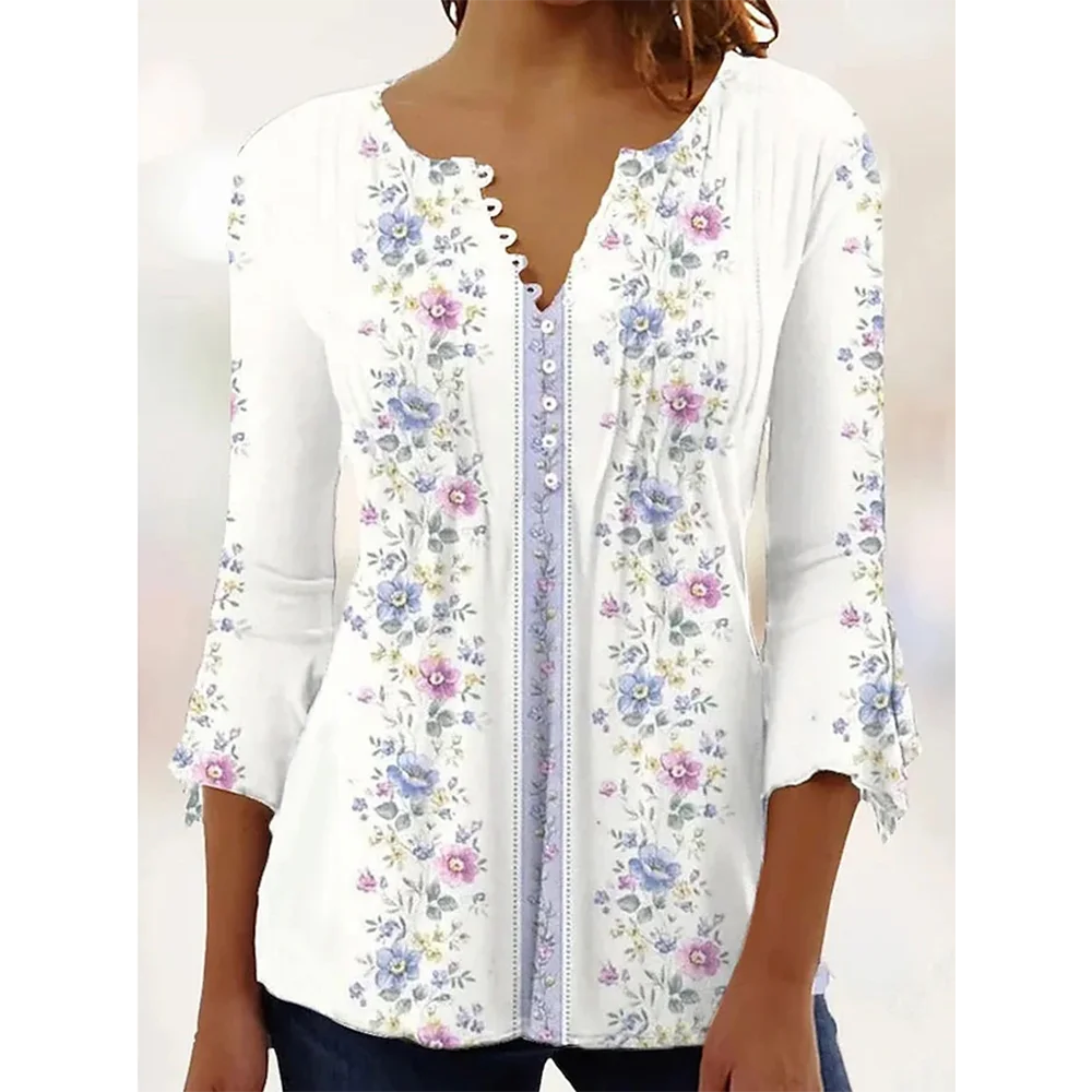 

Футболка женская с V-образным вырезом, модный топ с рукавом семь точек, уличный тренд, свободная повседневная одежда, лето