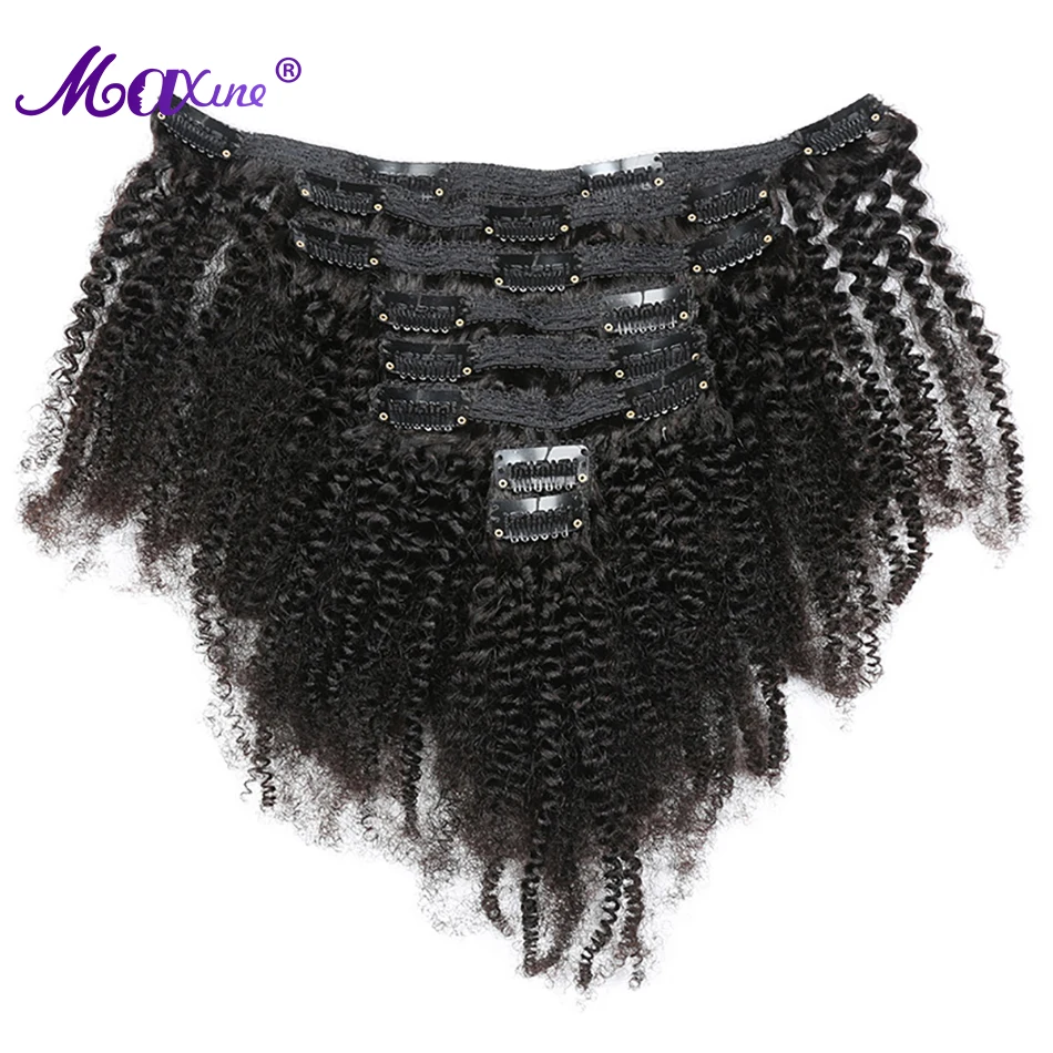 Maxine 4A 4B Hair Kinky Curly Clip In Hair Extensions Human Hair Full Head Sets Afro Kinky Curly Clip Ins Bundles Natural Black 2