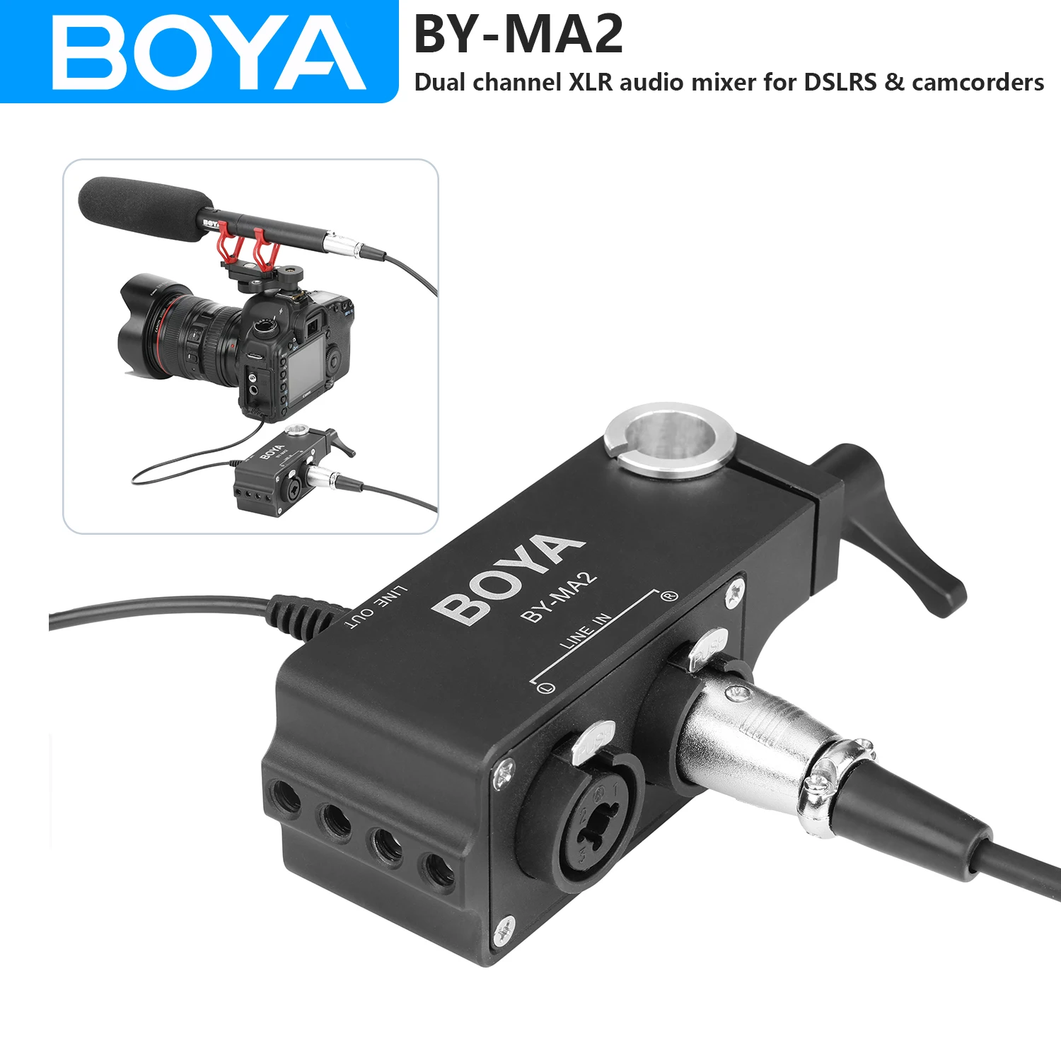 BOYA BYMA2 DualChannel XLR Audio Mixer with 6.35mm input & 3.5mm Jack