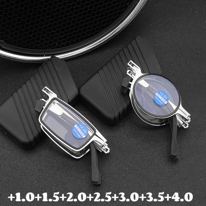 

Portable Metal Men's Reading Glasses Unisex Square Round Foldable Presbyopia Eyeglasses Retro Far Sight Eyewear with Glasses Box