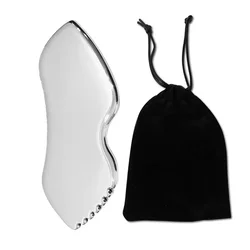 Stainless Steel Facial and Neck Massage Gua Sha Tool for Enhanced Blood Circulation and Lymphatic Drainage (B Shape)