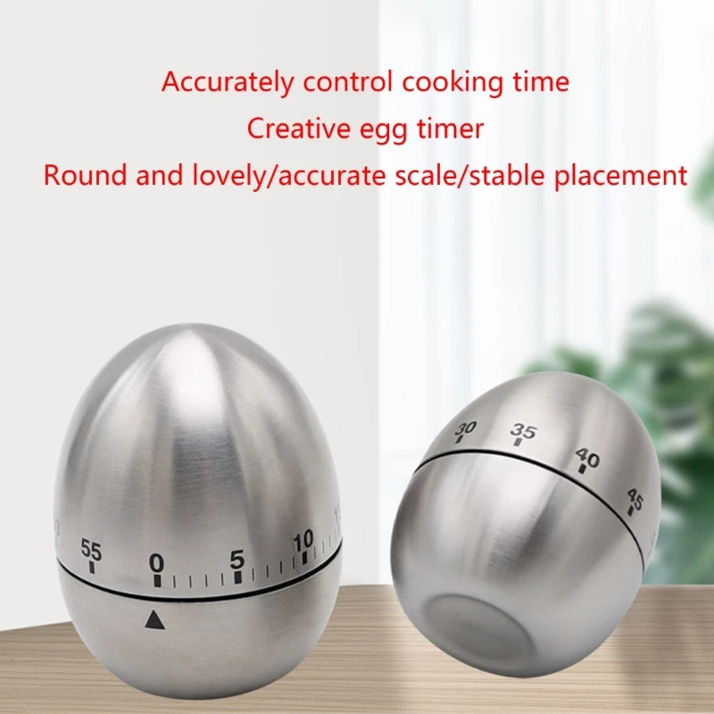 60 Minutes Kitchen Timer, Stainless Steel Egg Shaped Mechanical Cooking  Timer Manual Countdown Reminder Baking Timing Tool with Rotating Alarm Sound