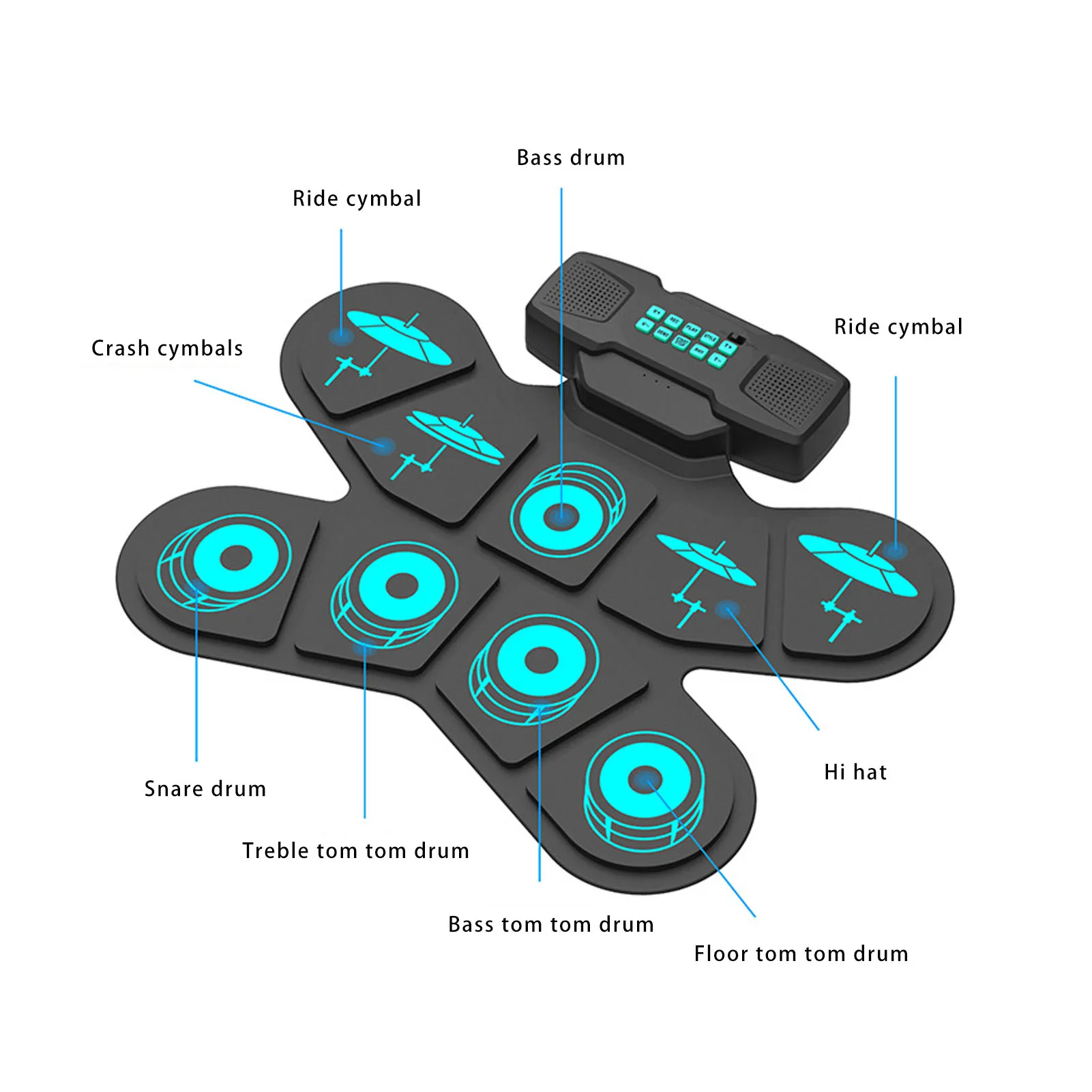 Electric Drum Pad Set Kids 9 Pads Roll Up Practice Tool with Sticks Headphone Jack Speaker Pedals Electric Drum Pad with Sticks