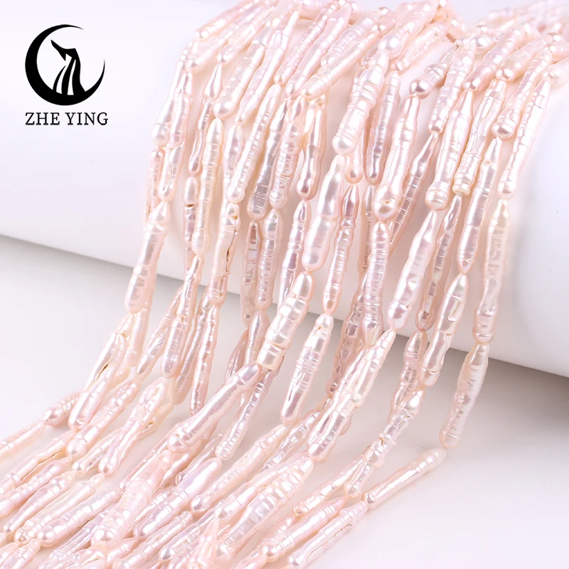 Zhe Ying 4A Long Strip Freshwater Beads 100% Real Pink Mother Of Pearl Beads For Bracelet Diy Jewelry Supply
