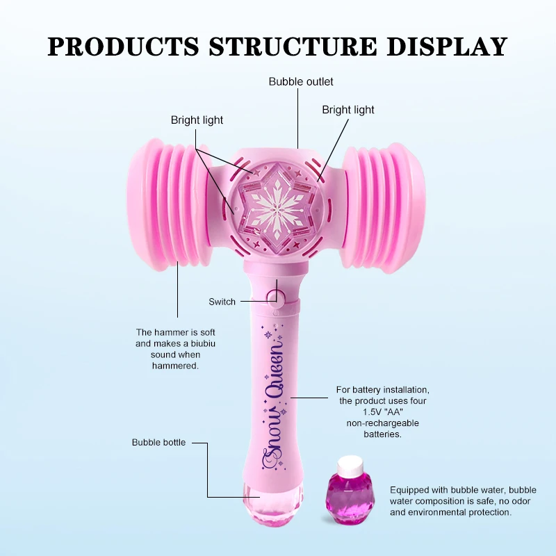 2 In 1 Toy Hammer Automatic Bubble Machine, Princess Toys, For Girls Over Three Years Old Outdoor Party Toys (No Batteries And B 2