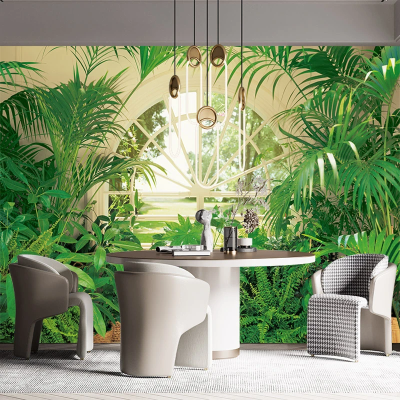 Flower pot window palm leaf green leaf living room bedroom 3d custom