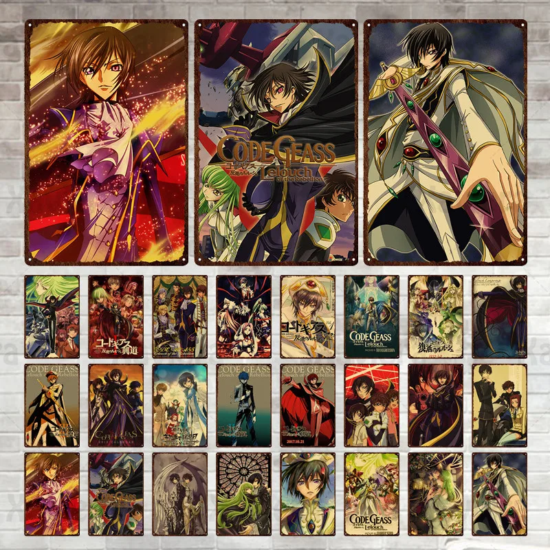 

Retro Code Geass Lelouch of The Rebellion Metal Tin Sign Vintage Metal Plaque Iron Plate Wall Decor Man Cave Club Kids Room