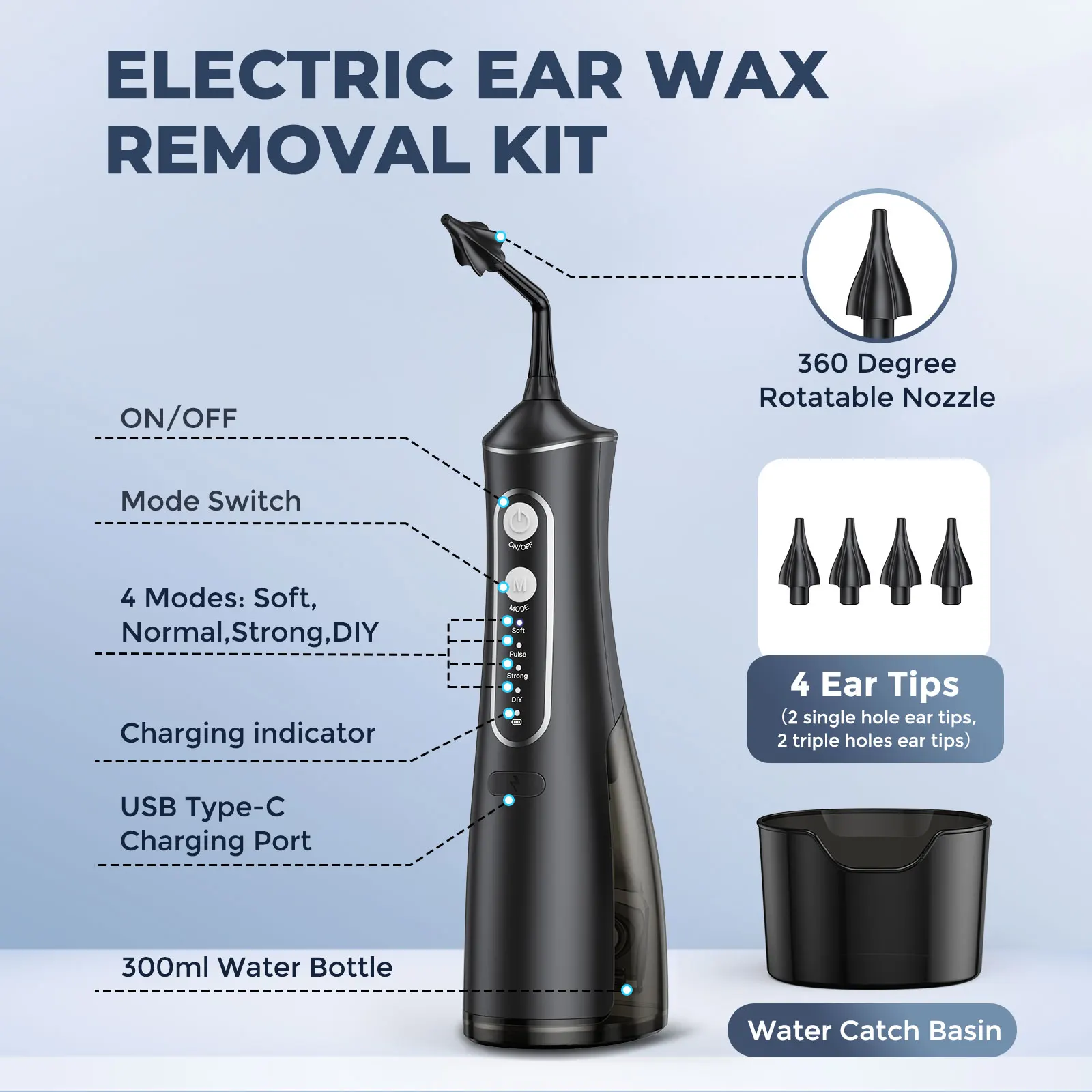 Electric Ear Wax Removal Tool Ear Cleaning Kit Safe and Effective Ear Irrigation Flushing System Ear Washer for Kids Adults 4
