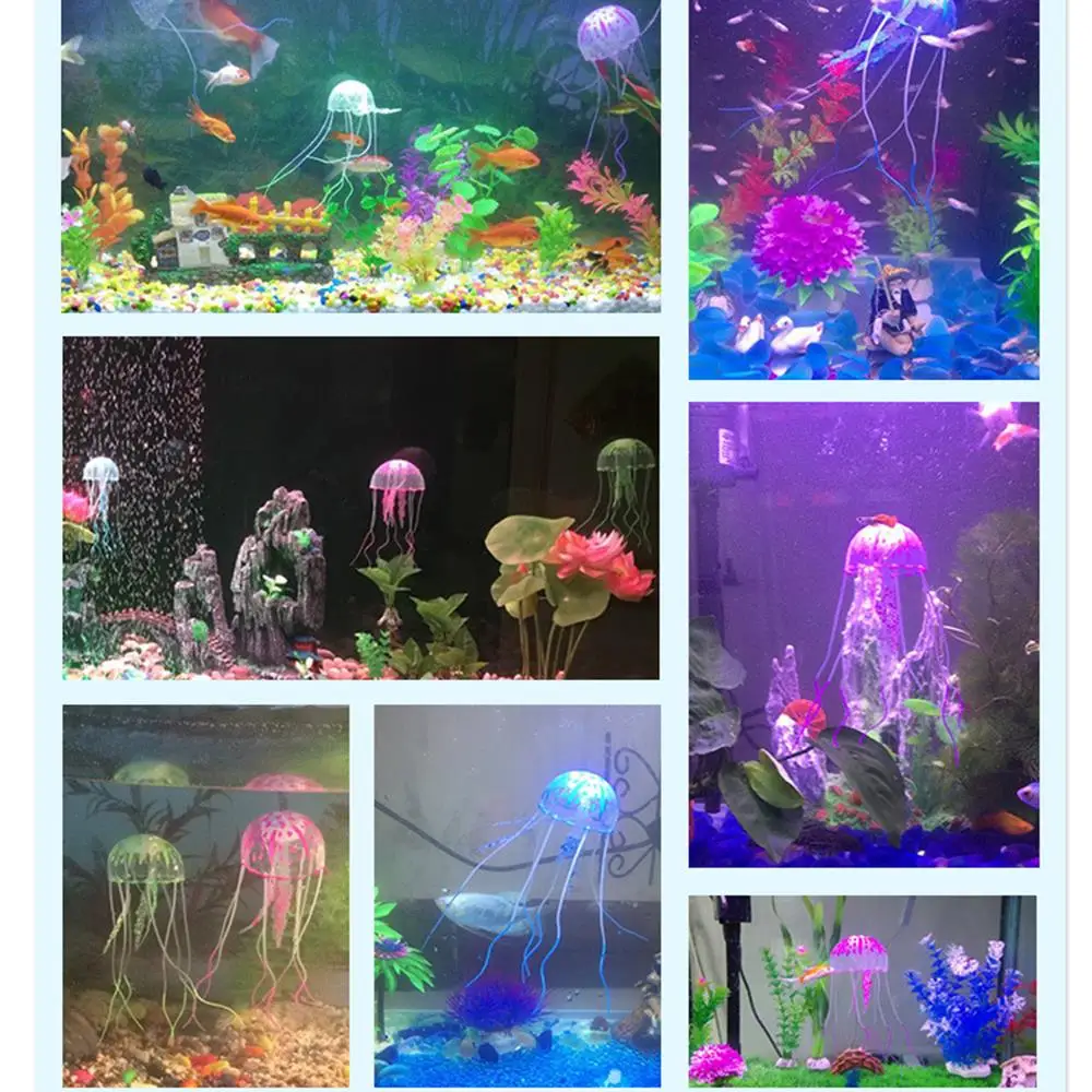 Fluorescent Small Aquatic Landscape Floating Jellyfish Aquarium Decoration Tank Ornament Simulation Jellyfish Silicone Software fish tank decorations aquarium ornaments