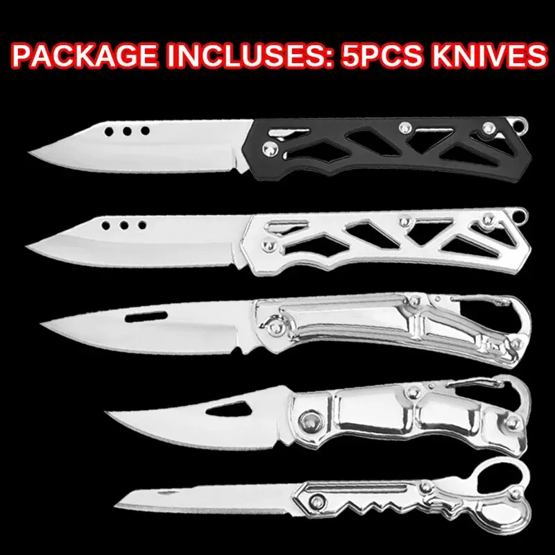 Description Picture 6 of item5PCS Pocket Folding Fruit Knife Set, Stainless Steel Outdoor Knife with Non-slip Handle for Kitchen Accessories Box Opener