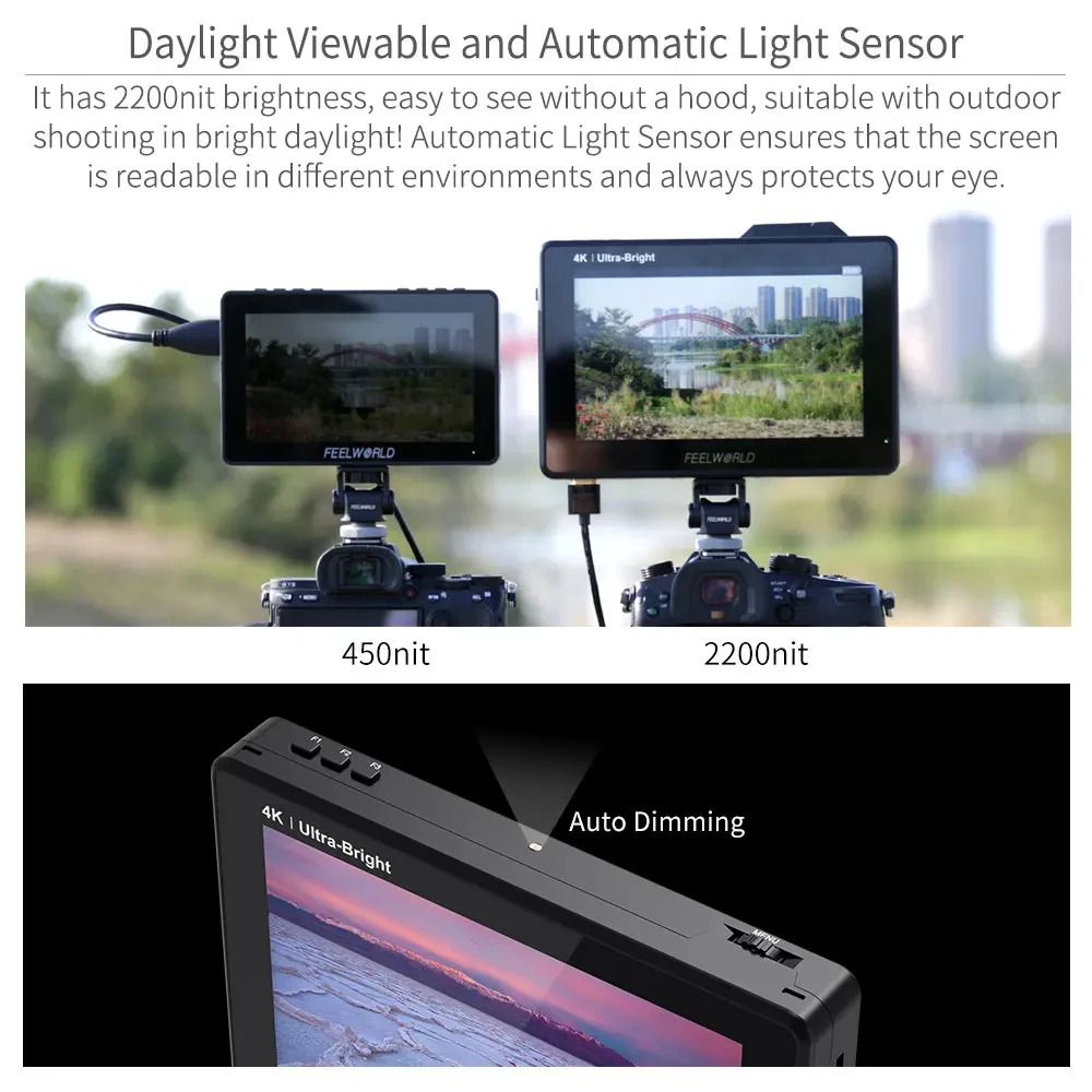 7-дюймовый сенсорный экран FEELWORLD LUT7S PRO 2200nits, полевой монитор для камеры 3G SDI 3D LUT 4K HDMI DSLR монитор (art.: 3920c4ce323a6) - 3920c4ce323a6