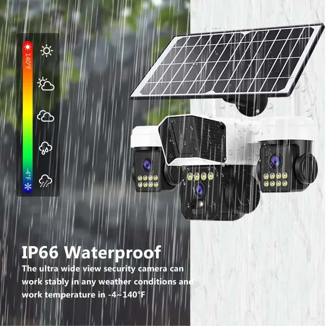 AIOOK Outdoor Solar Camera Three Lens HD 15MP 4G Camera Auto Tracking Night Vision Waterproof Two-Way Intercom 20000mAh Battery 5