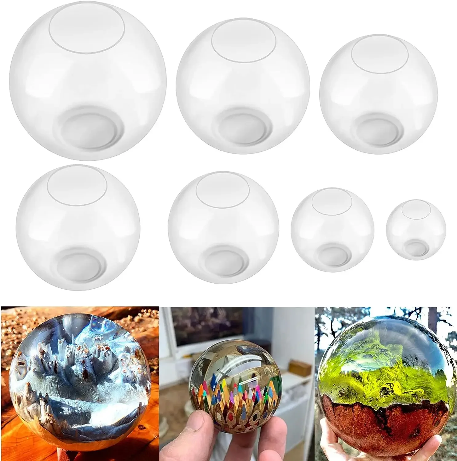 7PCS Large 3D Seamless Sphere Silicone Molds for Resin Casting, Round Ball Orbs Epoxy Resin Mold for Jewelry Soap Candle