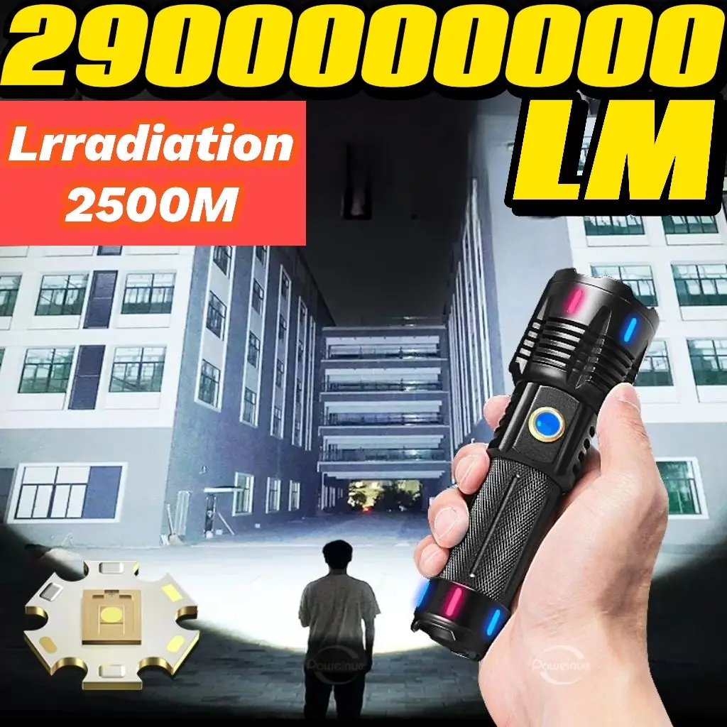 Powerful LED Flashlight High Power USB Rechargeable Tactical Torch Outdoor Tactical Flashlight Camping Light Night Light Body