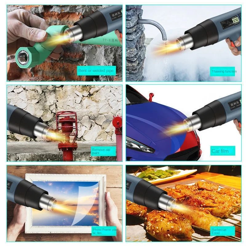 Electric Grill Gun Digital Display Temperature-regulating Hot-air Gun, High-power Baking Gun, Automobile Film Baking Gun