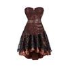 Brown Corset Dress Set Women's Steampunk Gothic Bustier Corset with High Low Skirt 3