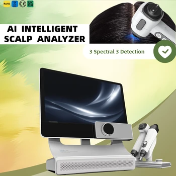 Apparecchiatura AI per Diagnosi Caduta Capelli, Rilevamento a 3 Spettri (Luce Bianca, UV, Polarizzazione Incrociata), Precisione 0.01mm, Ingrandimento 200x, Uso Professionale per Saloni