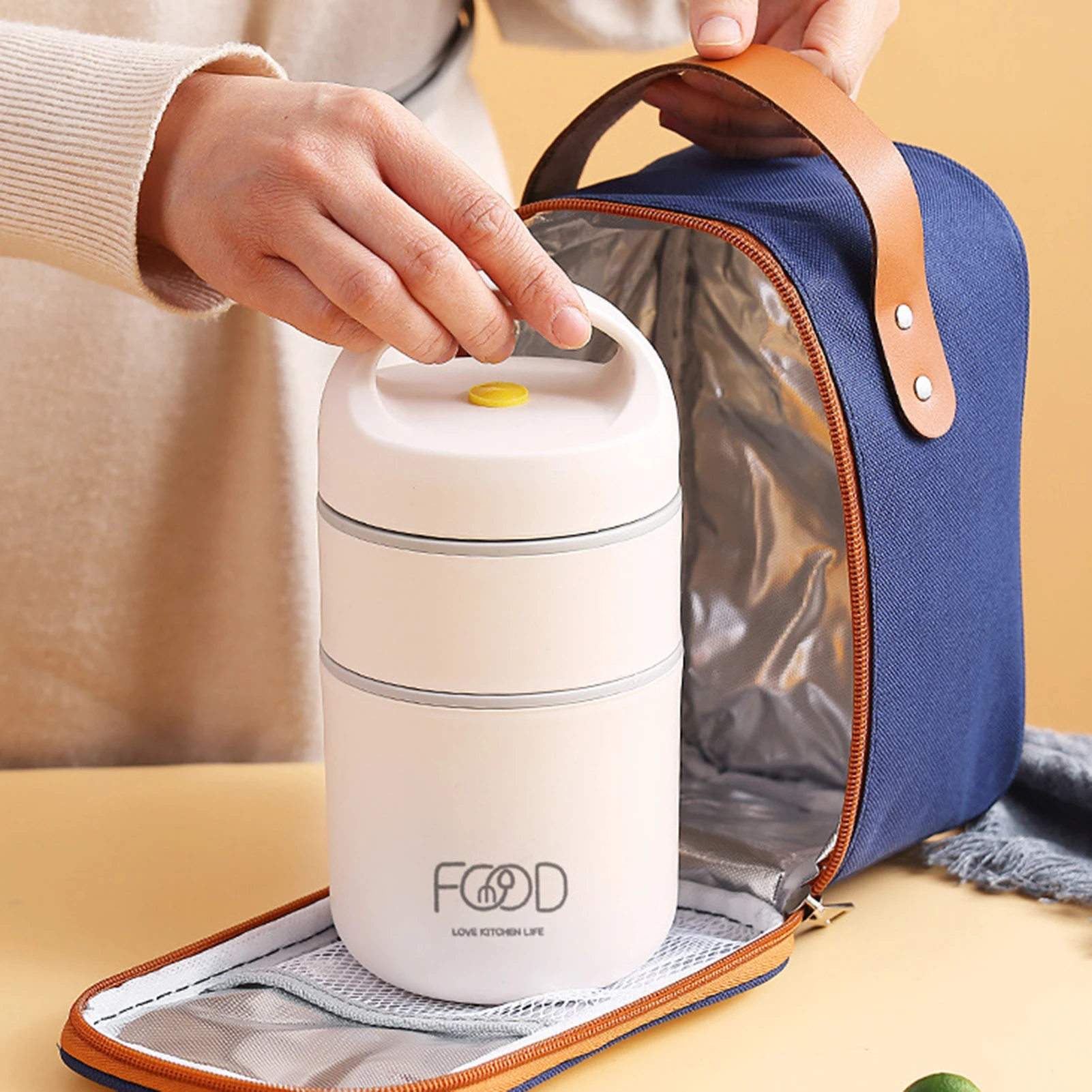 Fiambrera térmica gris jaspeado con compartimentos aislados para calor y  frío, incluye paquetes de calor para mayor calidez, bolsa de almuerzo  grande