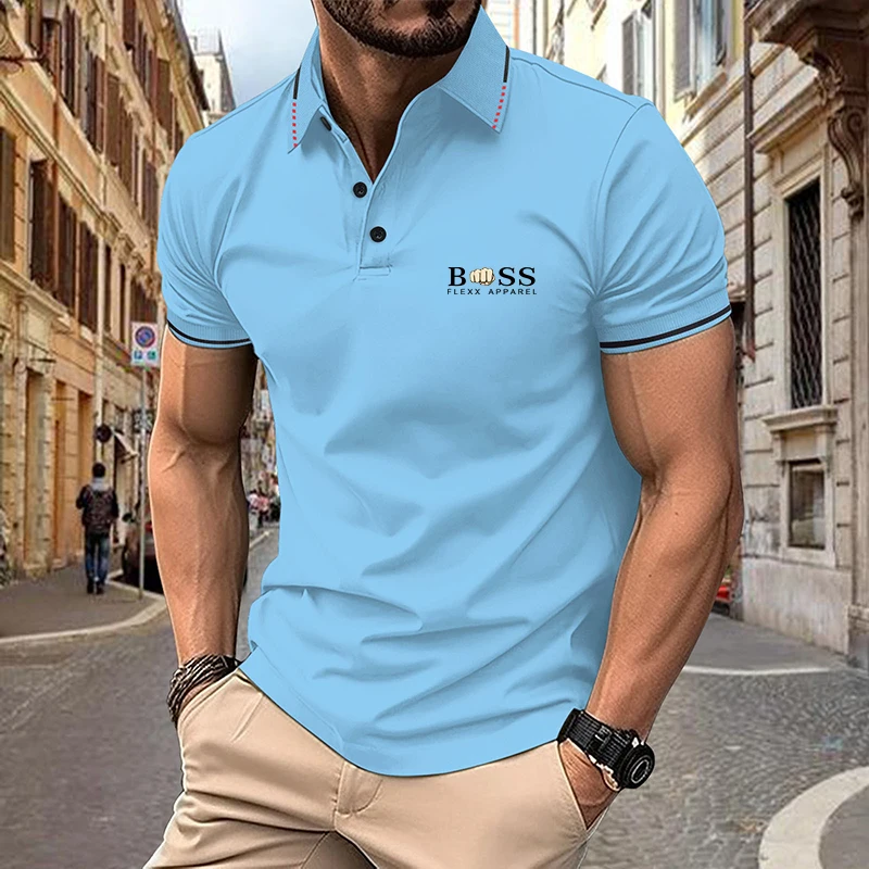 

Men's clothing new casual POLO shirt ribbed lapel fashion button solid color all-match T-shirt top