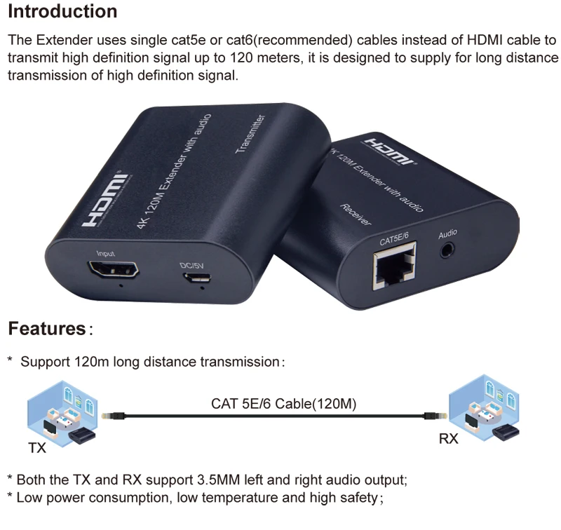 4K HDMI Extender 120M with Loop Audio Vs 1080p 60m Extender Over Single CAT5e/6