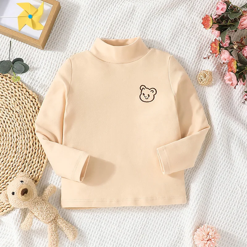 

European And American Children'S Long Sleeve T-Shirt Girls' Cute Cartoon Half High Collar Bottoming Shirt
