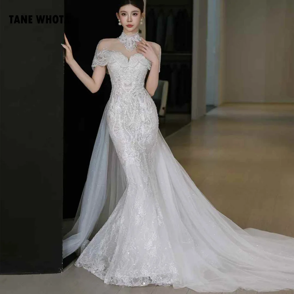 knee length dresses for ladies Trumpet Long Sleeve Lace Wedding Dresses Lace Up Back Beach Wedding Dress AWD1785