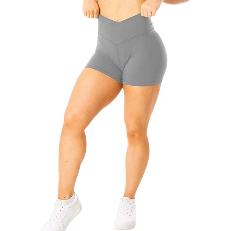 Yoga Shorts Workout Shorts V Cross Waist Yoga Shorts for Women Seamless Gym Shorts Scrunch Butt Workout Women Running Amplify Sports