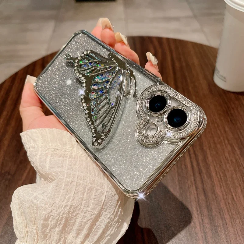 Luxury 3D Butterfly Bling Diamond Glitter Phone Case with Plating Finish
