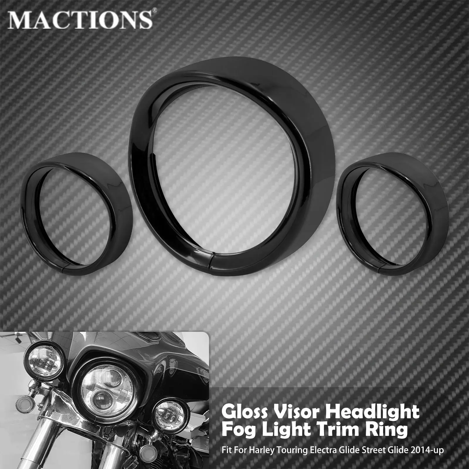 

Motorcycle Black 7" Visor Headlight Bezel 4.5'' Passing Lamp Trim Ring For Harley Touring Electra Street Glide Road King 2014-Up