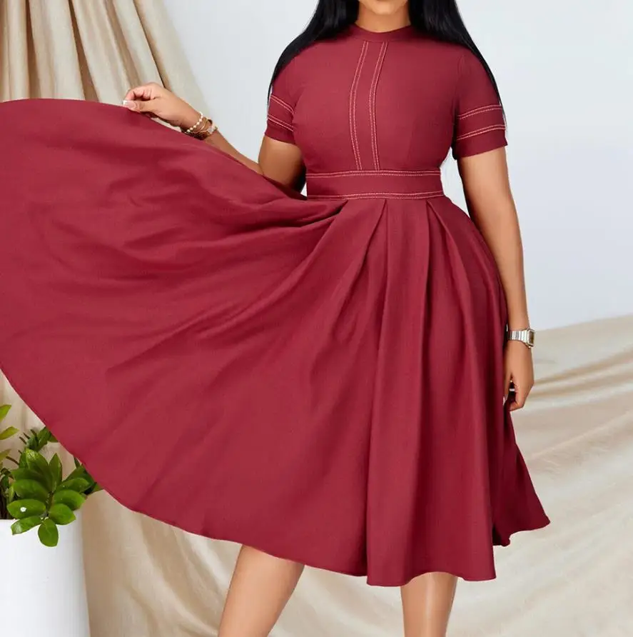 

Spot 2023 Women's Wear New Hot Selling Casual Spring/summer Elegant Large Hemline A-Line Skirt Short Sleeve Dress