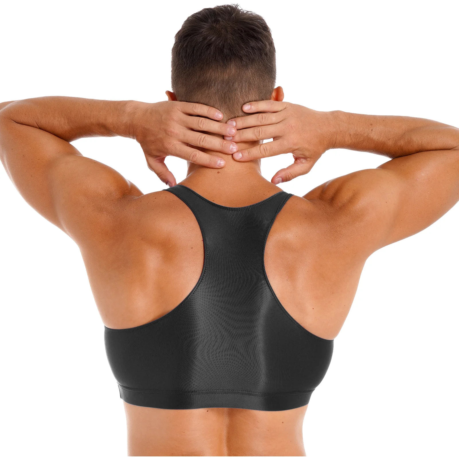 남성용 샤이니 오일 민소매 레이서백 머슬 크롭탑 조끼, 체육관 운동 피트니스 러닝 운동 티 셔츠, 싱글 스포츠웨어