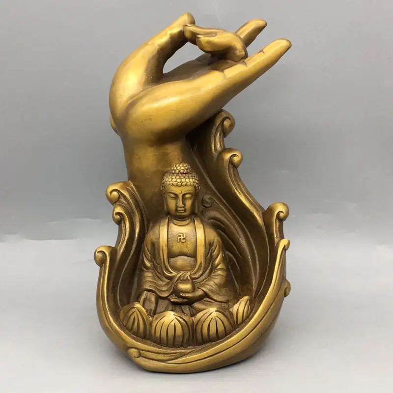 

Miscellaneous Antique Crafts Vintage Distressed Bronze Collection Brass Tathagata Buddha Hand Backflow Incense Home Decoration