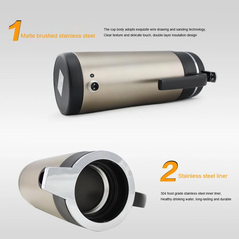 1200ML 차량용 휴대용 전기 주전자 120/240W 12/24V 스테인리스 스틸 주전자 자동 전원 차단 기능, 빠른 가열, 여행 및 가정용