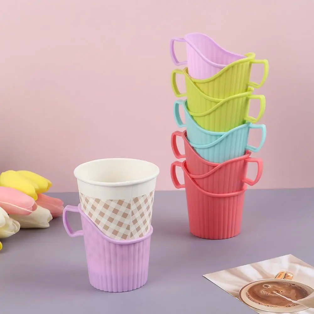 10Pcs/Set Reusable Thickening Cup Holder Disposable Cups Anti-scalding Cup Plastic Mug Sleeve Creative Home Gadgets Color Random