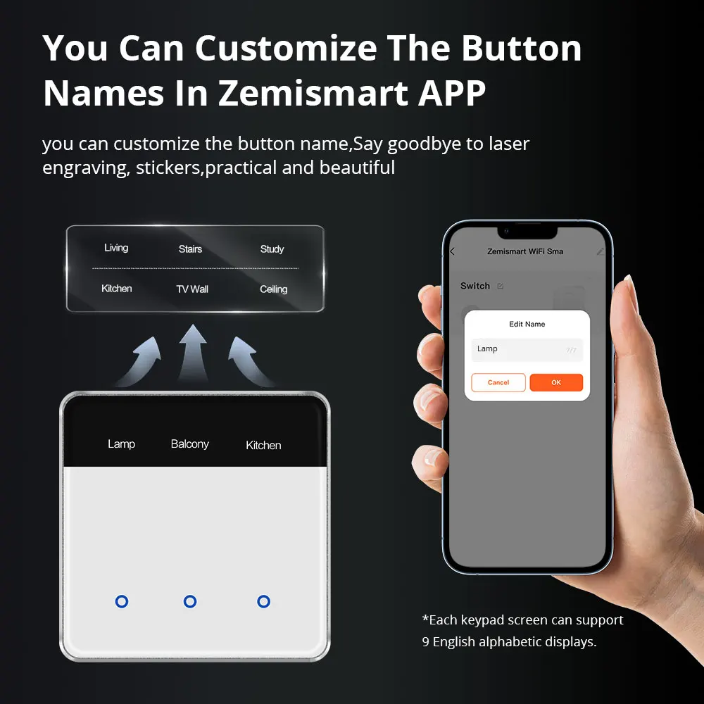 מתג שם DIY Zemismart Matter WIFi EU עם תמיכה במסך תצוגה Homekit Google Home Smartthings Home Assistant Control