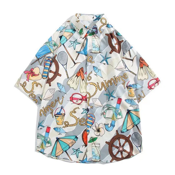 

Men Shirts Blouse Camisas Button Up Shirt Korean Clothes New Arrival Beach Summer Holiday Casual Short Sleeve Streetwear Hawaii