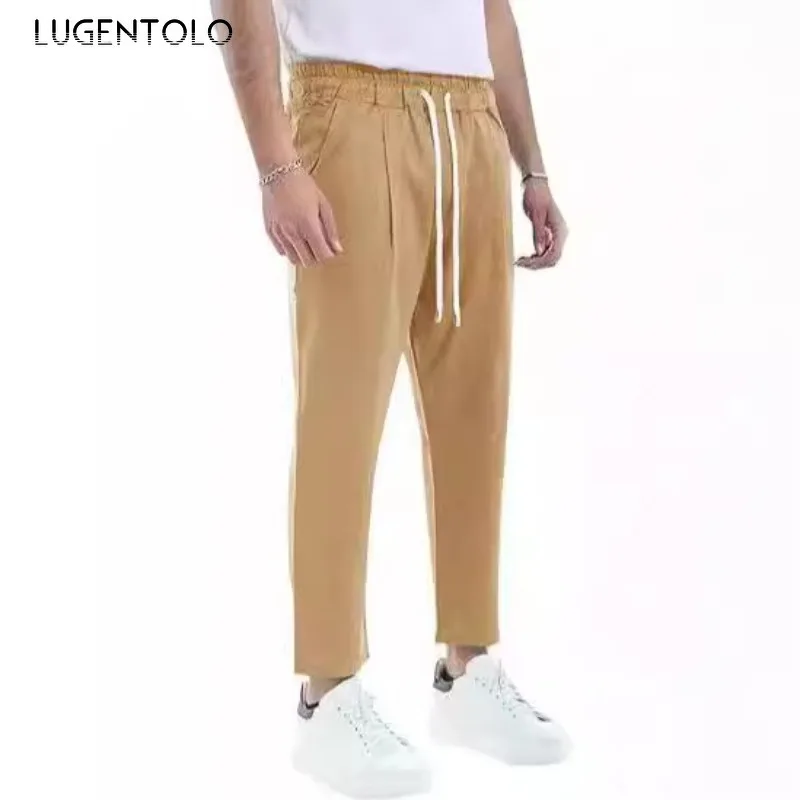 

Брюки мужские однотонные на шнурке, свободные прямые штаны с эластичным поясом, удобные дышащие пляжные повседневные наряды для отдыха на открытом воздухе