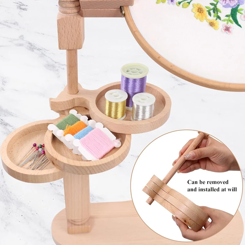 ABPQ-Embroidery Hoop Stand, Embroidery Stand With Disc, Easy To Use Beech Wood Embroidery Hoop Stand For Art Craft Projects