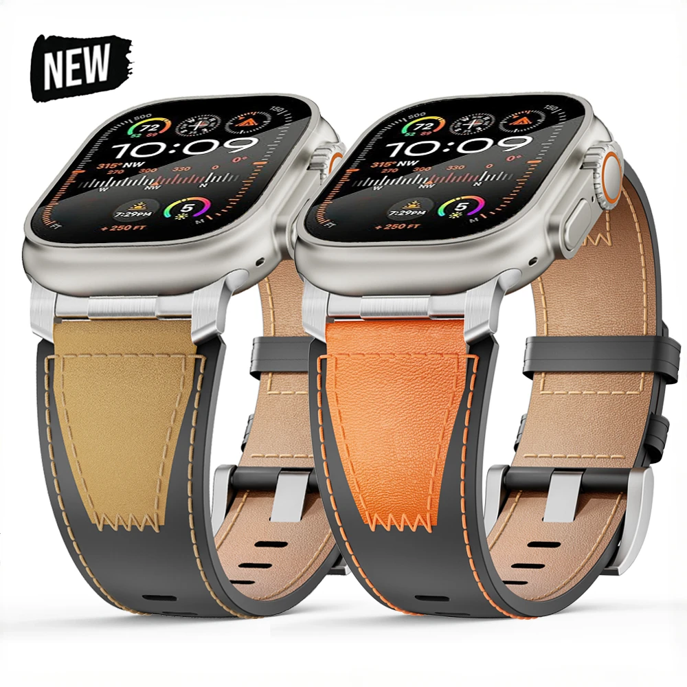 

Ремешок для Apple Watch Ultra 49 мм Series 9 8 7 45 мм 44 мм 42 мм, браслет из натуральной кожи для IWatch 6 5 4 3 Se ultra 2 49, мужской браслет