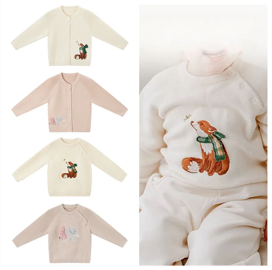

2023 Autumn New Baby toddler girl cardigan 3D Embroidery Cute Knitted Top Warm Baby Pullover Sweater