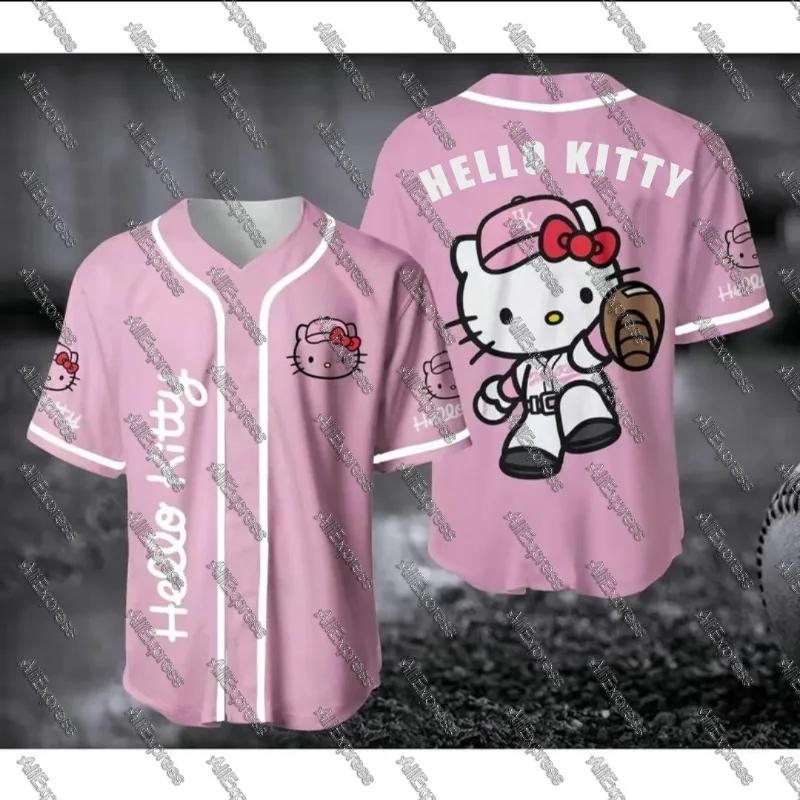 2026 핫세일 헬로키티 산리오 퀵 드라이 3D 프린팅 캐주얼 저지 야구 유니폼 여름 루즈핏 통기성 티셔츠