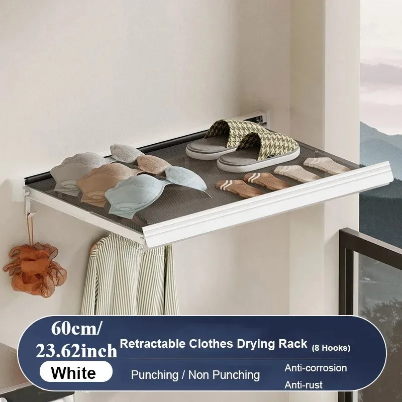 Telescopic clothes drying net indoor no drilling invisible telescopic clothes drying rack bathroom folding storage