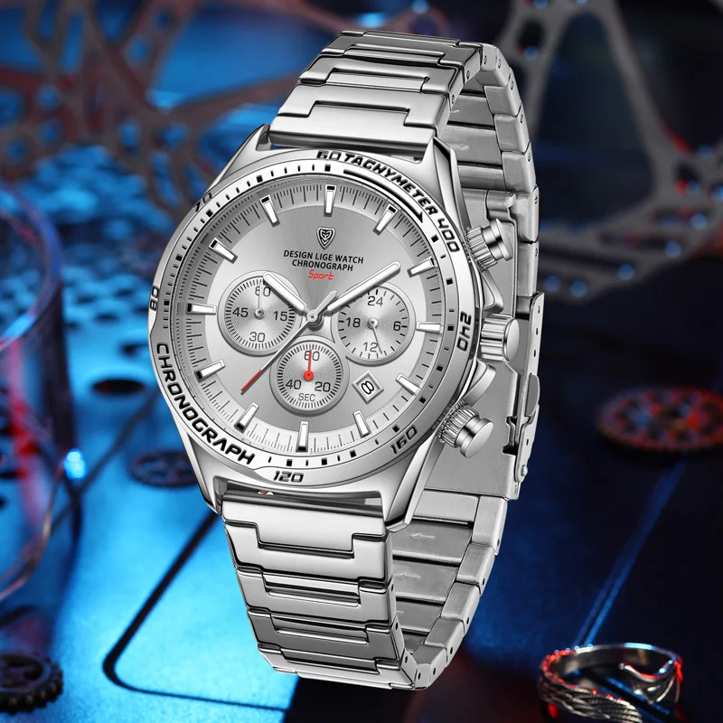 LIGE Luxury Man Wristwatch Waterproof Luminous Chronograph Watch for Men Stainless Steel Men's Quartz Watches Reloj Hombre+Box 2