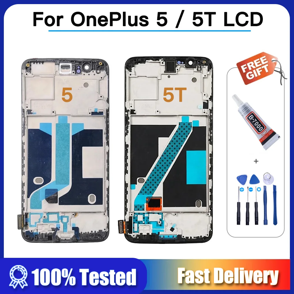 

100% тестирование OLED ЖК-дисплей для Oneplus 5 T A5010 5 A5000 ЖК-дисплей Дисплей + кодирующий преобразователь сенсорного экрана в сборе для One Plus 5 T Дисплей + клей
