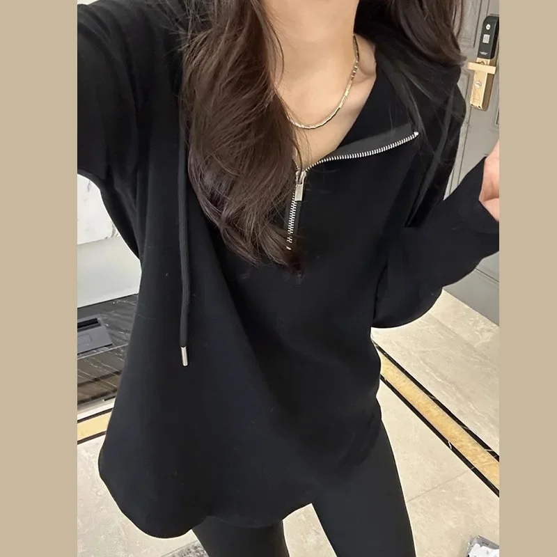 딥 그레이 임산부 후드 맨투맨, 세련된 중간 길이 상의, 용수철 가을 투피스 세트, 세련된 디자인